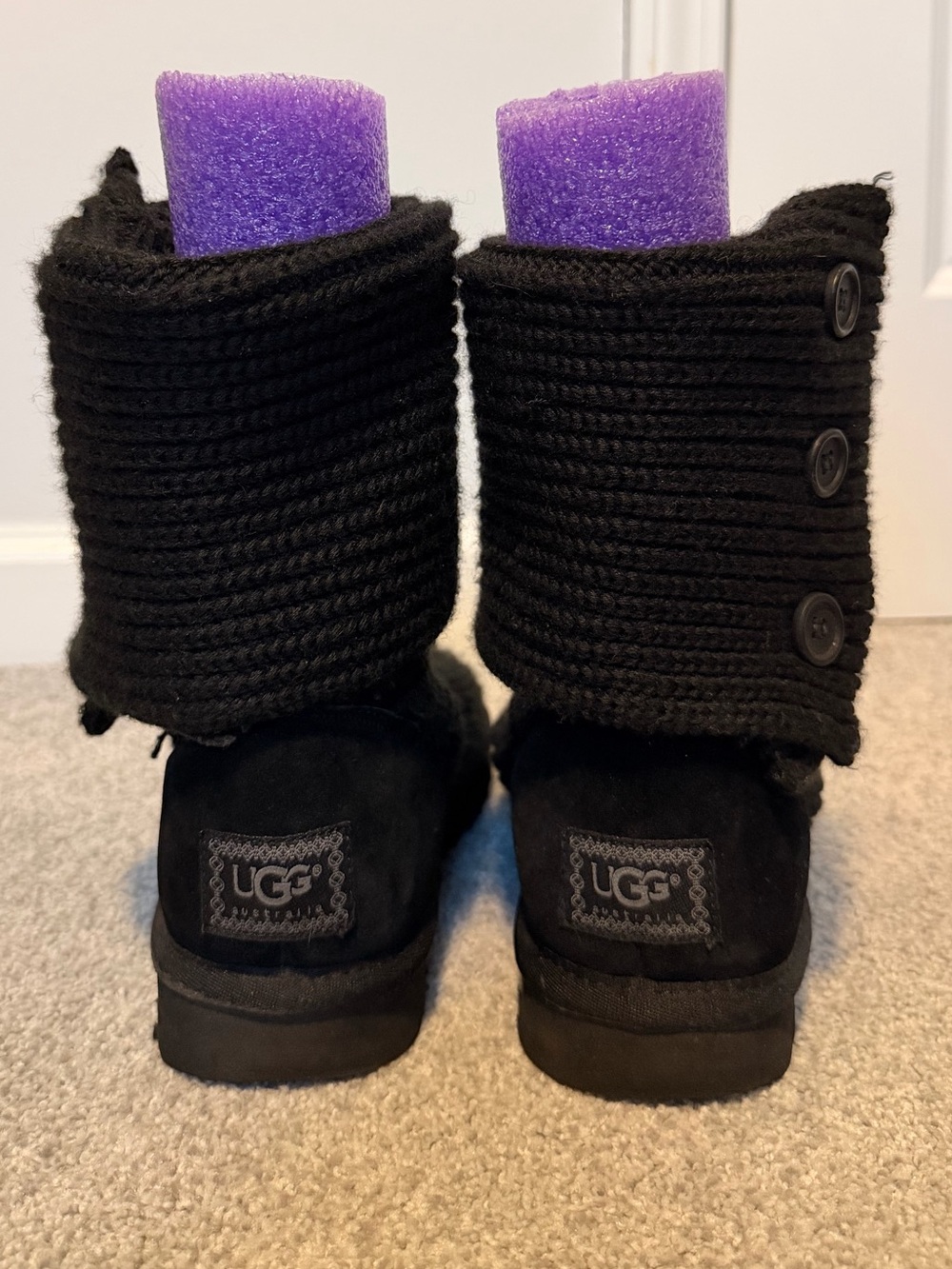 UGG Cardy Black Knit Button Tall Boots Size 8